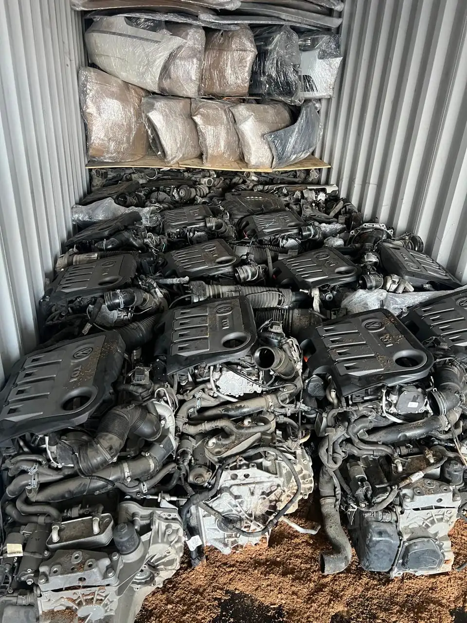 Organized warehouse of imported used car engines and spare parts in Morocco